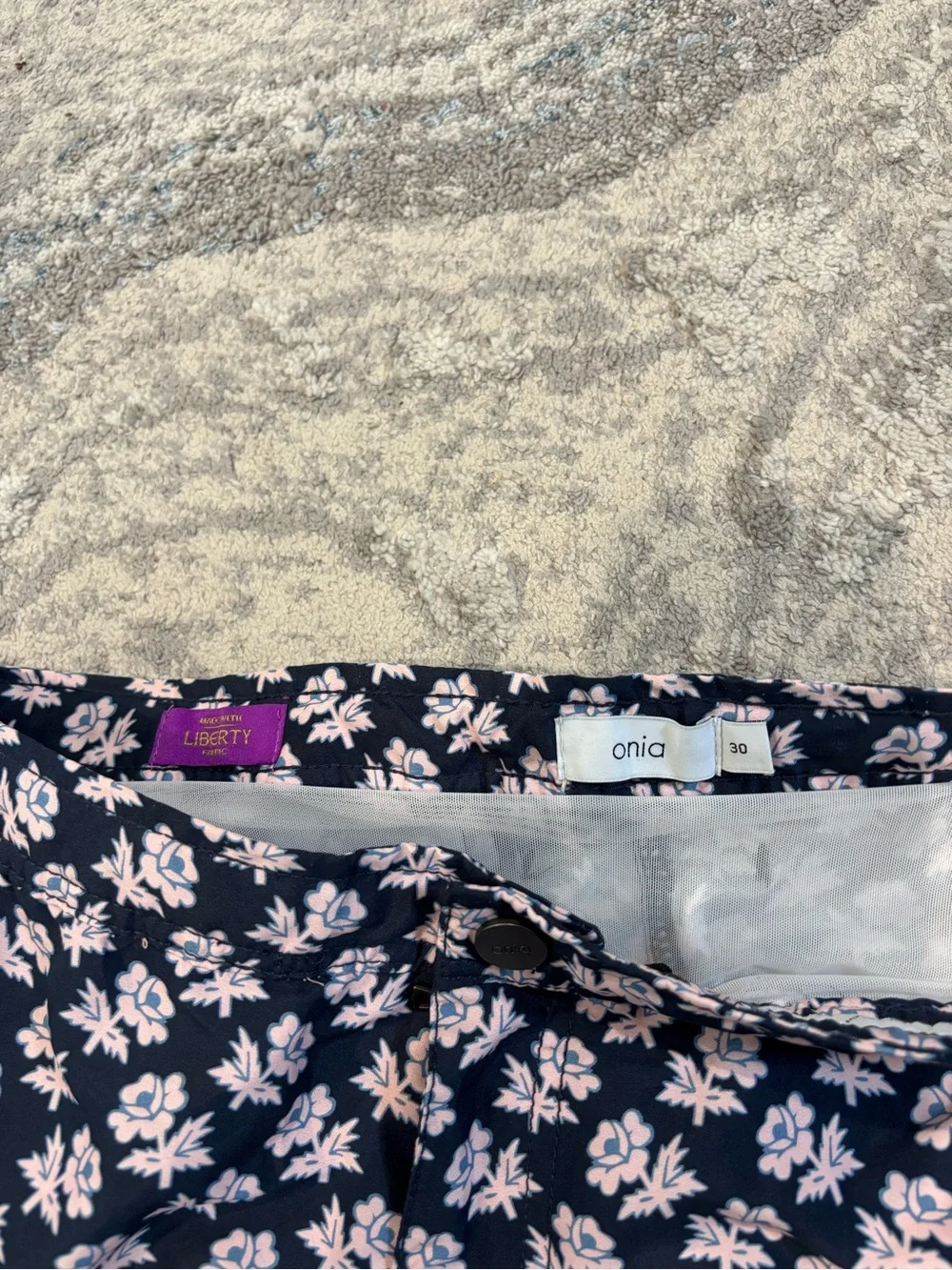 Onia Navy and Light Pink Floral Swim Bermudas